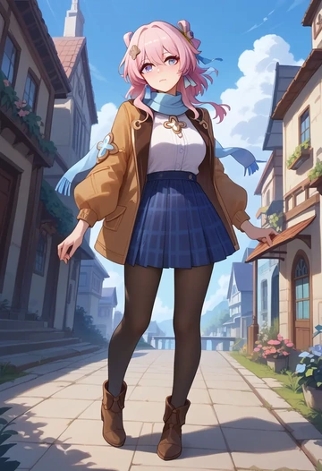 star rail,march 7th,winter,student uniform,down jacket  - AI generated anime art